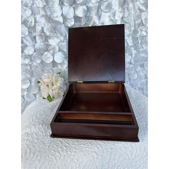Vintage Bombay Company Wood Sloped Hinged Lid Desk Organizer Keepsakes Box - Picture 4 of 13